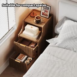 Set of 2, Narrow Nightstand with 2 Drawers, Slim Bedside Table | 11.81"W Modern Nightstand with Open Shelf , Space Saving Storage Cabinet for Bedroom and Study