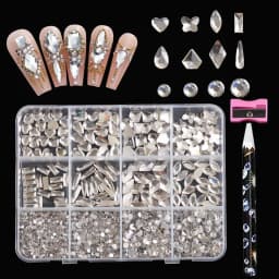 12 Grids 3D Mixed Shape Flat Back Nail Rhinestones, Mixed Round & Irregular Glass Crystals Nail Art Decorations