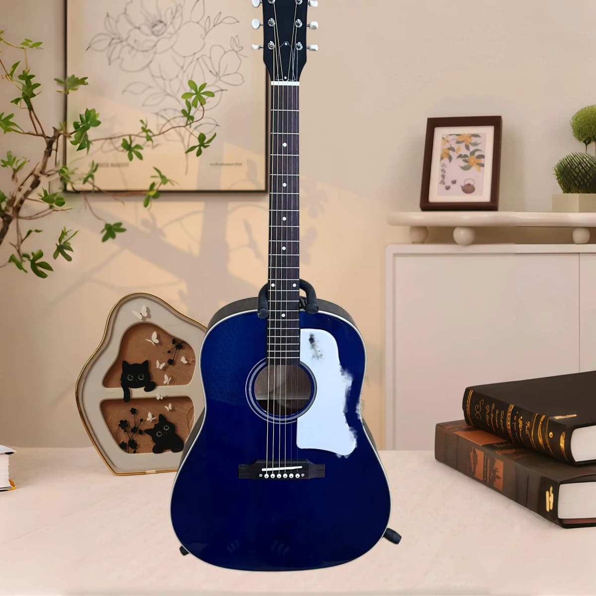 Professional Blue J-45 Acoustic Guitar with 6 Strings and Printed Protective Board. Spruce Top Is Suitable As A Holiday Gift for Free Shipping