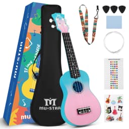 MUSTAR Soprano Ukulele, 21 Inch Basswood Ukulele for Beginners, Ukuleles Kit With Gig Bag, Strap, Picks, Cloth, Sticker, Christmas Ukulele Gift for Adults Teenagers