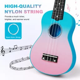 MUSTAR Soprano Ukulele, 21 Inch Basswood Ukulele for Beginners, Ukuleles Kit With Gig Bag, Strap, Picks, Cloth, Sticker, Christmas Ukulele Gift for Adults Teenagers