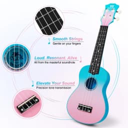 MUSTAR Soprano Ukulele, 21 Inch Basswood Ukulele for Beginners, Ukuleles Kit With Gig Bag, Strap, Picks, Cloth, Sticker, Christmas Ukulele Gift for Adults Teenagers