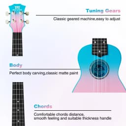 MUSTAR Soprano Ukulele, 21 Inch Basswood Ukulele for Beginners, Ukuleles Kit With Gig Bag, Strap, Picks, Cloth, Sticker, Christmas Ukulele Gift for Adults Teenagers