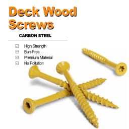 VKKM Deck Wood Screws #10 X 4 Inch 100PCS Yellow Coated Torx Star Drive Self Tapping Screws with T25 Bit for Outdoor Fence Patio Wood Construction