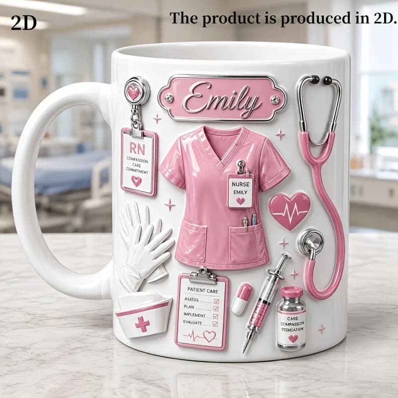 1PC11oz custom name nurse mug, 2D personalized medical staff coffee mug, nurse life gift, holiday thank you gift.