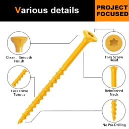 VKKM Deck Wood Screws #10 X 3-1/2 Inch 100PCS Yellow Coated Torx Star Drive Self Tapping Screws with T25 Bit for Outdoor Fence Patio Wood Construction