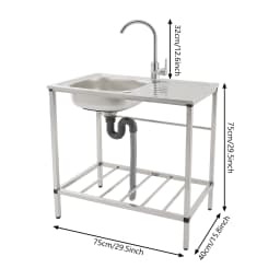 Multifunctional Stainless Steel Single Bowl Sink Set with Hot & Cold Water Faucet, Drain Trap and Drying Board, Ideal for Kitchen Restaurant Bar Laundry Room Backyard Garage