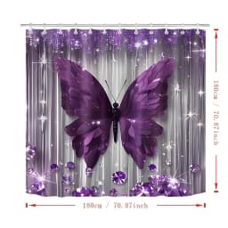 4pcs Purple Butterfly Bathroom Set with Shower Curtain, Non-Slip Rug & Toilet Cover - Machine Washable Suitable for Bath Decor, U-Shaped Mat, Hooks Included, Complete Bath Accessories for And