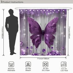 4pcs Purple Butterfly Bathroom Set with Shower Curtain, Non-Slip Rug & Toilet Cover - Machine Washable Suitable for Bath Decor, U-Shaped Mat, Hooks Included, Complete Bath Accessories for And