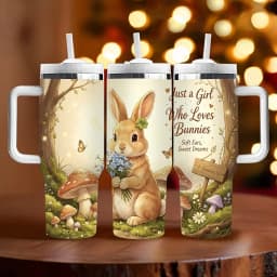 40oz Long Lasting Insulated Tumbler with Handle, Cute Bunny Print Tumbler, Perfect Holiday Birthday Gift for Who Loves Bunnies, Suitable for Daily Use And Outdoor Outings