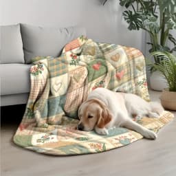 Vintage Patchwork Plaid Heart Floral Print Flannel Throw Blanket Country Cottage Farmhouse Multi‑Pattern Soft Lightweight Plush Blanket for Sofa Couch Bed Home Decor