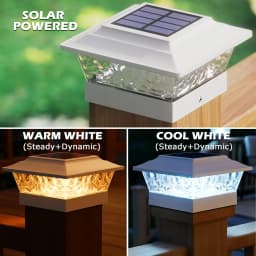 4/6/8 PacksSolar Post Cap Lights Outdoor LED, Warm White & Cool White Steady Dynamic Lighting Modes, IP65 Waterproof Solar Powered Fence Post Lights, Auto Dusk to Dawn, Fit 4x4 5x5 6x6 Wooden Vinyl Posts for Deck, Patio, Porch, Yard, Garden Decor