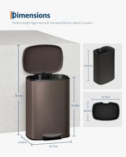 Tacleekii 13 Gal / 50 L Stainless Steel Kitchen Trash Can Rustproof Step-on Garbage Can with Soft Close Lid, Liner Rim, Rear Handle, Metal Garbage Bin