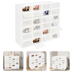 24Pcs Shoe Storage Box 13 Inch Clear Stackable Foldable Organizer Case with Breathable Heart Holes Dustproof Containers for Sneakers Heels Boots Under Bed Closet Bedroom Entrance Hall Living Room Dorm
