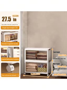5 Tier Foldable Storage Cabinet Modern Cream White Plastic Stackable Storage Bins Organizer Unit With Clear Magnetic Doors Wheels For Clothes Bags Books Bedroom Closet Living Room Housewarming Gift
