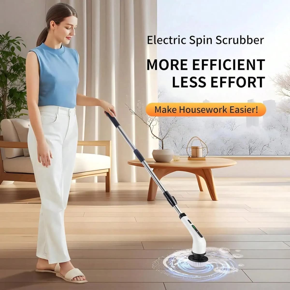 Electric Bathroom Cleaning Brush, Cordless Spin Scrubber Full Body Waterproof IPX7 With Adjustable Handle, 8 Replaceable Brush Heads For Bathtub/Kitchen/Window/Home.