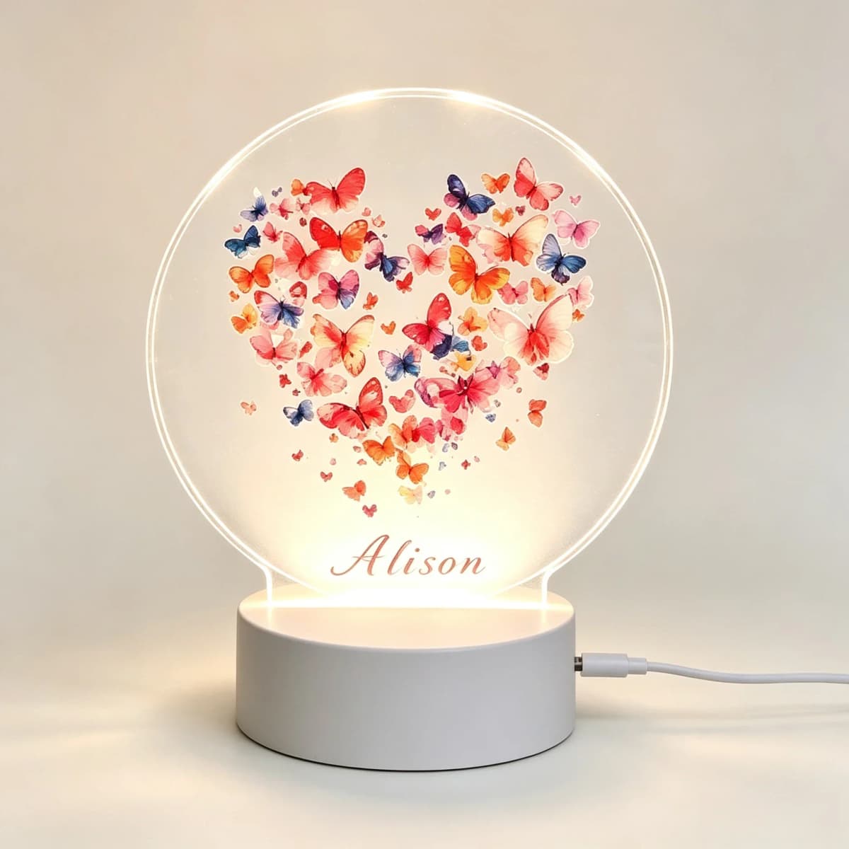 Custom Name LED Acrylic Night Light, Watercolor Butterfly Heart Pattern USB Touch Lamp For Bedroom Romantic Gift