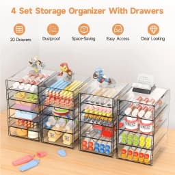 16 Drawers Acrylic Makeup Organizer, 4 Set Clear Desk Storage Drawers, Dustproof Desktop Organizer for Office Supplies, Jewelry, Pens & Cosmetics, Countertop