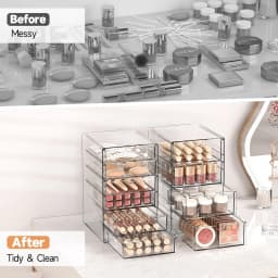 16 Drawers Acrylic Makeup Organizer, 4 Set Clear Desk Storage Drawers, Dustproof Desktop Organizer for Office Supplies, Jewelry, Pens & Cosmetics, Countertop