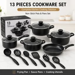 13-Piece Cookware Set, Non-Stick Stone Coating Kitchen Pots and Pans Set, Stainless Steel Handle Glass Lids, Soup Pot Frying Pan Milk Pot, Korean Style Cookware