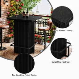 31.5 Inch Square Counter Height Bar Table, Fluted Pedestal Bistro Dining Table With Metal Ring Footrest For Kitchen, Cafe, Apartment Party