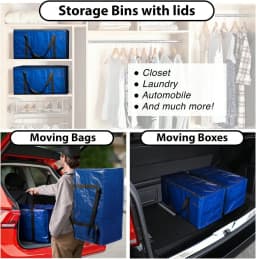 6 Pack Moving Bags Heavy Duty, Extra Large Storage Totes Bag With Zippers And Sturdy Handles, Packing Bags For Moving, Storage, Travel, Space Saving, Moving Boxes College Essentials Blue.