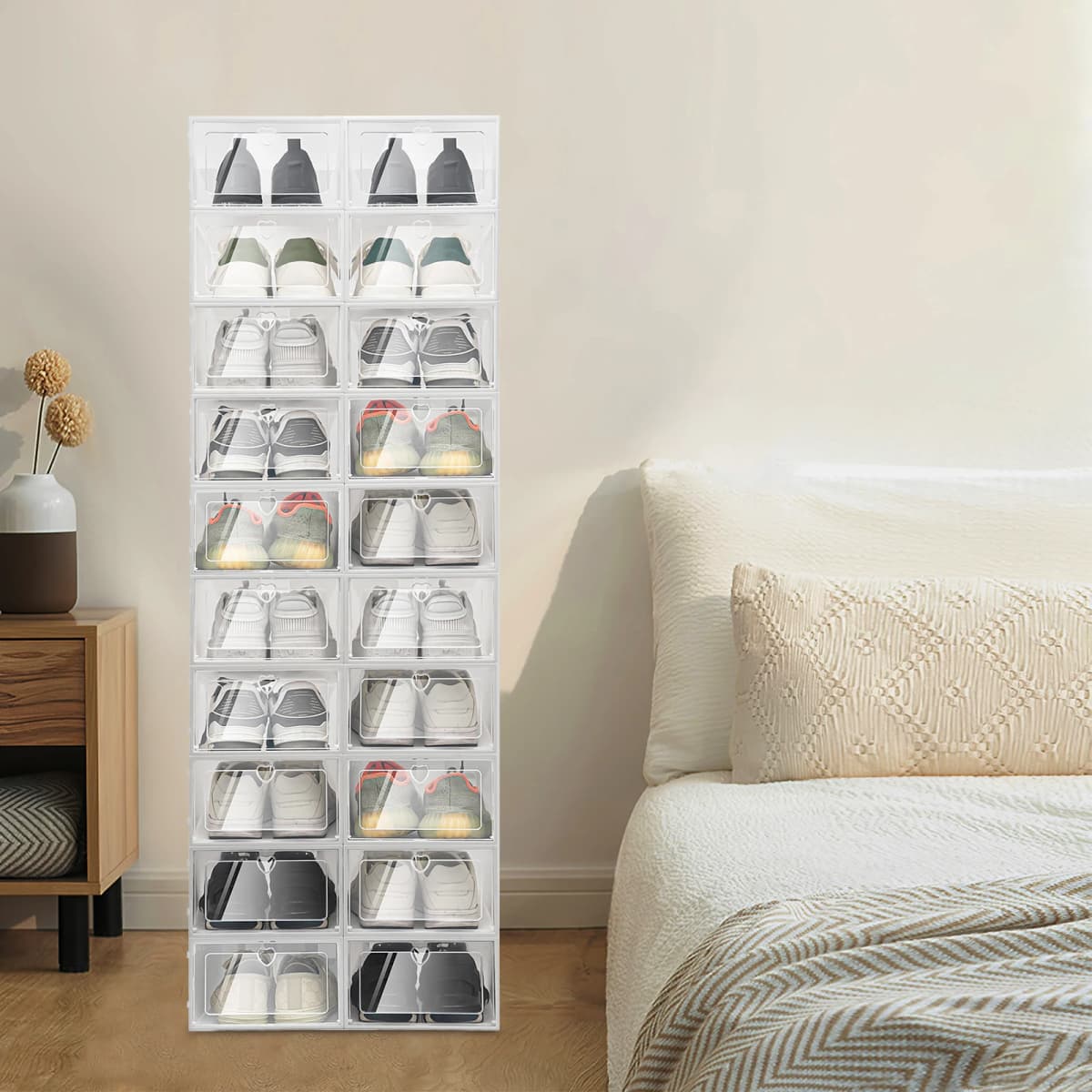 20PCS Foldable Heart-Shaped Shoe Box Transparent Plastic Shoes Storage Case DIY Dustproof Home Storage Container 23*33*14cm