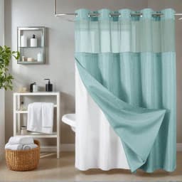 No Hook Shower Curtain With Snap In Fabric Liner, Waffle Weave Heavy Duty Thick Shower Curtains With Mesh Top Window, Hotel Style Waterproof Bathroom Curtain Set, White Fall Decor Bathroom Decor