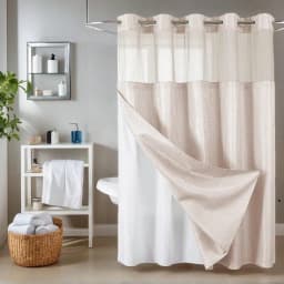 No Hook Shower Curtain With Snap In Fabric Liner, Waffle Weave Heavy Duty Thick Shower Curtains With Mesh Top Window, Hotel Style Waterproof Bathroom Curtain Set, White Fall Decor Bathroom Decor