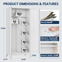 SteeLoong 71"H Metal Modern Armoire White Adult Wardrobe Cabinet with 2 Doors Hanging Rod and Adjustable Shelves