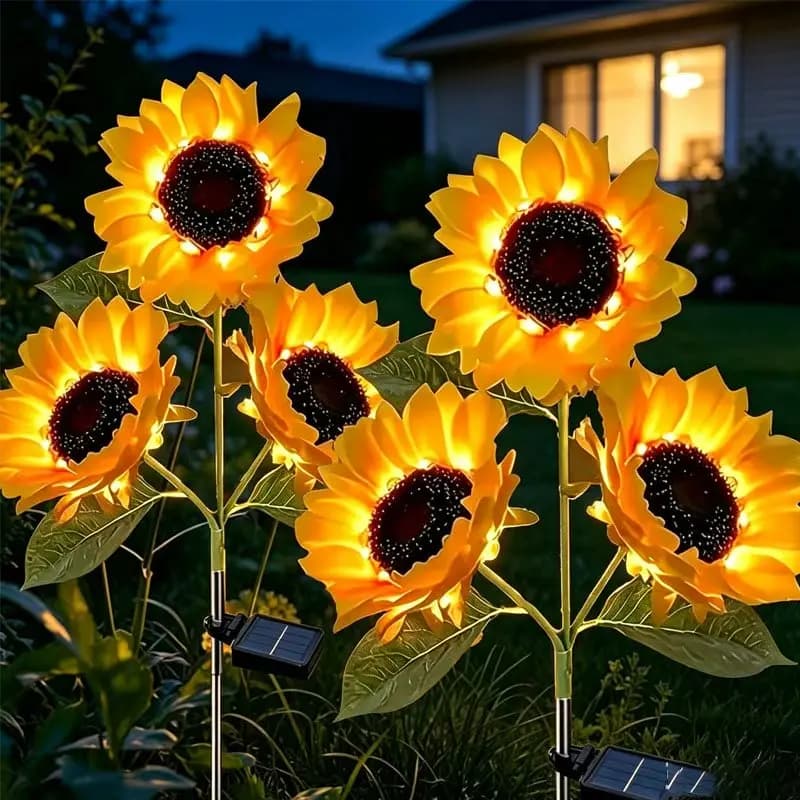 2 Pack Solar Sunflower Outdoor Lights, Outdoor Solar Garden Stake Lights,800mmAh Real Looking Stake Flower, Easy Install (No Remote),Upgraded LED Solar Powered Light with 3 Sunflower, IP65Waterproof Solar Decorative Lights for Garden, Patio, Backyard