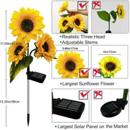 2 Pack Solar Sunflower Outdoor Lights, Outdoor Solar Garden Stake Lights,800mmAh Real Looking Stake Flower, Easy Install (No Remote),Upgraded LED Solar Powered Light with 3 Sunflower, IP65Waterproof Solar Decorative Lights for Garden, Patio, Backyard