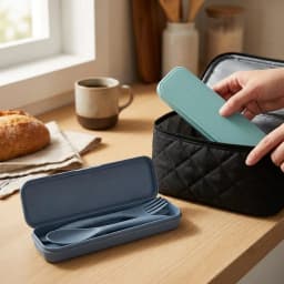 Zoyiancy 2 Set Portable Utensils With Case, Teal And Slate Blue Travel Spoon Fork Knife Lunch Flatware