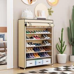 Large Capacity 10 Tier Shoe Rack Organizer with Dustproof Cover Space Saving 9 Grids Freestanding Shoe Storage Cabinet Adjustable Standing Shelf for Hallway Entryway Closet Home Furniture