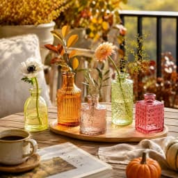 UPBUD Colored Glass Bud Vases Set of 36, Fall Vases for Centerpieces | Small Flower Vases in Bulk for Autumn Table Decorations, Vintage Vases for Fall Wedding, Recepetion, Home Décor