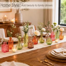 UPBUD Colored Glass Bud Vases Set of 36, Fall Vases for Centerpieces | Small Flower Vases in Bulk for Autumn Table Decorations, Vintage Vases for Fall Wedding, Recepetion, Home Décor