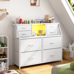 EnHomee 8 Drawers + 2 Open Shelves Dresser – LED Lights & Power Strip Included – Medium Chest for Hallway, Entryway, or Bedroom Use