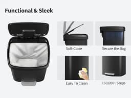 13 Gal / 50L Plastic Step Trash Can – Soft Close Lid, Liner Rim, Rear Handle, Large Kitchen Garbage Bin, Black