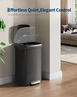 13 Gal / 50L Plastic Step Trash Can – Soft Close Lid, Liner Rim, Rear Handle, Large Kitchen Garbage Bin, Black