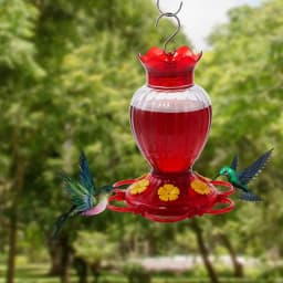 Plastic Hummingbird Feeders 20 oz Set of 2 for Outdoors with Built in Ant Guard Bee Proof 6 Feeding Ports Wide Mouth Easy Filling 2 Part Base Easy Cleaning