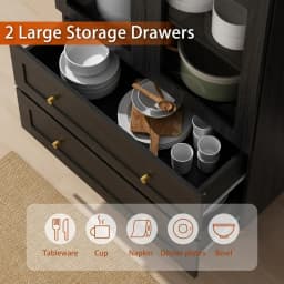 Vongrasig 71" Tall Pantry Cabinet Glass Doors 2 Drawers 6-Tier Rustic Storage Cupboard Kitchen Bathroom Black
