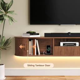 70 Inch Smart Floating TV Stand with LED Lights & Power Outlet - App Control Entertainment Center for 80" TVs, Mid-Century Modern Fluted Wood Design Living Room Storage Cabinet,Walnut