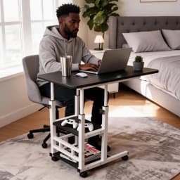 Adjustable height laptop desk, movable computer desk, double-layer storage compartment, sturdy and durable metal frame, equipped with convenient height adjustment knob, versatile style, suitable for various indoor styles, can be integrated with various ho