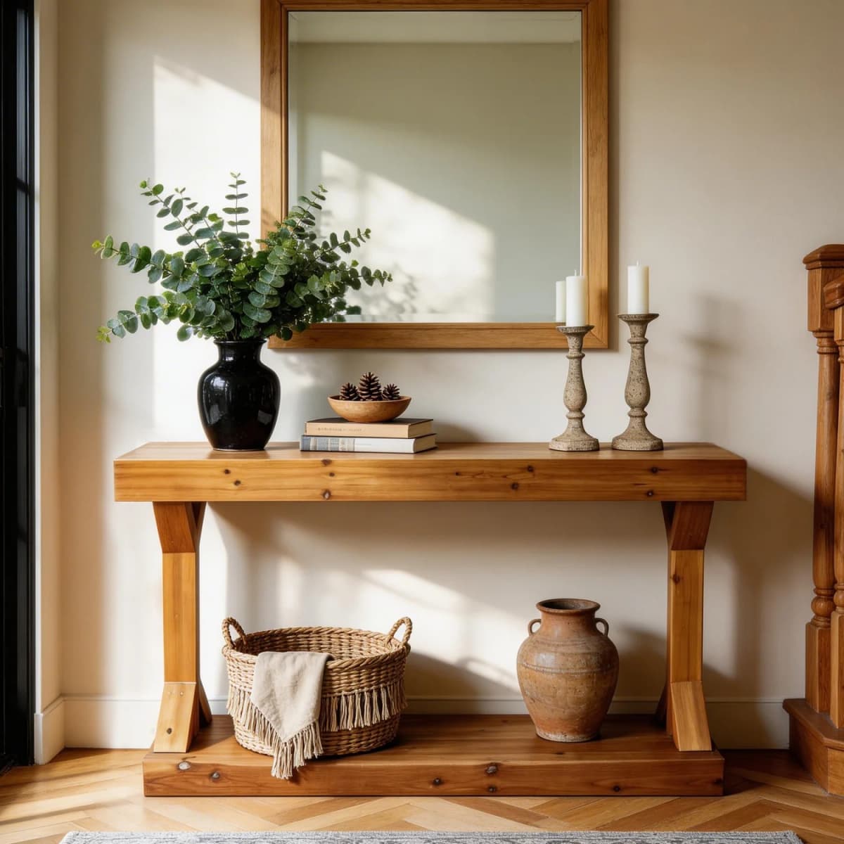 120cm Solid Wood Console Table Farmhouse Entryway Table Rectangular Couch Tables Behind Sofa Accent Tables for Hallway Entrance Foyer Living Room