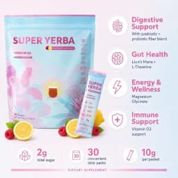 Raspberry Lemonade Supplement Mix Stick Packs with Vitamin D3 Magnesium Glycinate and Prebiotic Fiber Blend 30 Packets
