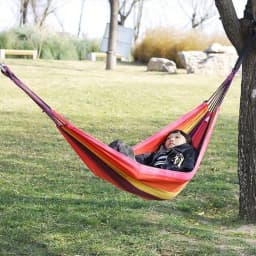 Striped Portable Camping Hammock, Garden Camping Hammock, Colorful Fabric Hammock with Handbag and Ropes, Anti-Roll Design for Comfortable Sleeping, Anti-Tip Structure with Binding Straps and Storage Bag Included