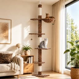 Multi-Level Cat Tree Tower with Private Condo,Top Perches,Large Soft Hammock,Interactive Pompom,Natural Sisal Scratching Posts