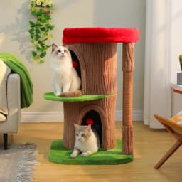 Multi-Level Cat Tree Tower with Private Condo,Top Perches,Large Soft Hammock,Interactive Pompom,Natural Sisal Scratching Posts