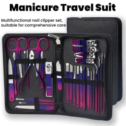 26Pcs Red Blue Gradient Nail Clipper Manicure Set Stainless Steel Nail File Cuticle Trimmer Kit Portable Storage Box Gift Manicure Pedicure Tools
