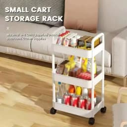 3-Tier Rolling Utility Cart with Removable Drawer, Mobile Storage Trolley with Perforated Shelves & Divided Baskets, Quick Assembly Space Saver for Kitchen, Bathroom, Office
